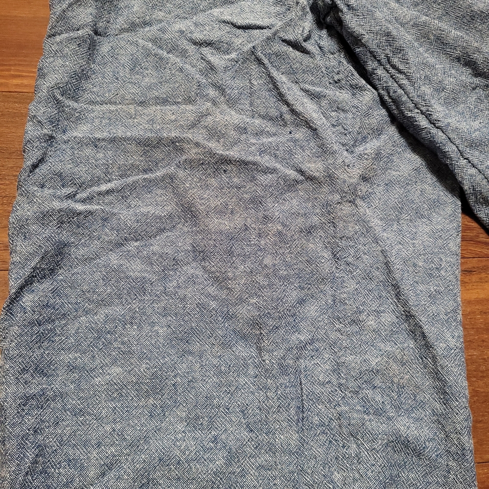 Old Navy Overalls Linen Rayon Blue Sleeveless Pockets Wide-Leg Jumpsuit Smocking - Picture 5 of 15